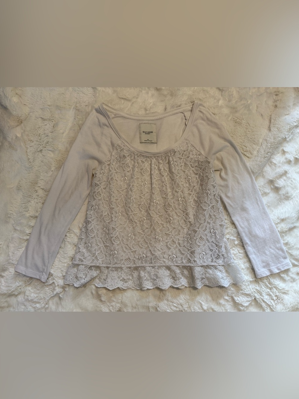 Gilly Hicks Lace Front Scoop Neck Quarter-Sleeve Top